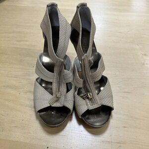 Michael Kors Shoes Womens Beige Zip Front High Heel Sandals Snake Print